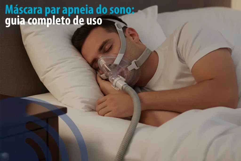 Homem dormindo usando máscara para apneia do sono com tubo conectado